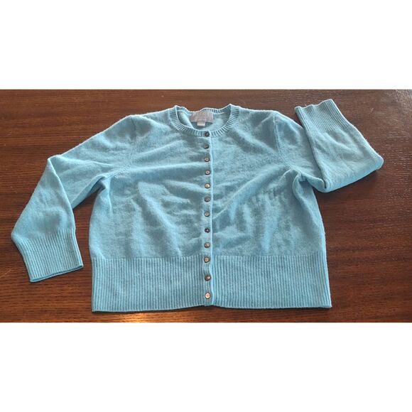 Pure Collection Women's Cardigan UK 10 US 4 Teal 100% Cashmere Round Neck Cardig - Picture 1 of 11